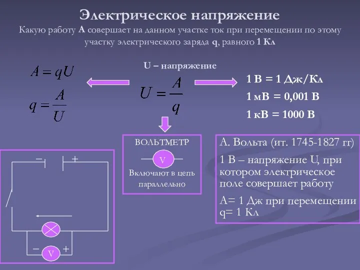 Электрическое напряжение Какую работу А совершает на данном участке ток при