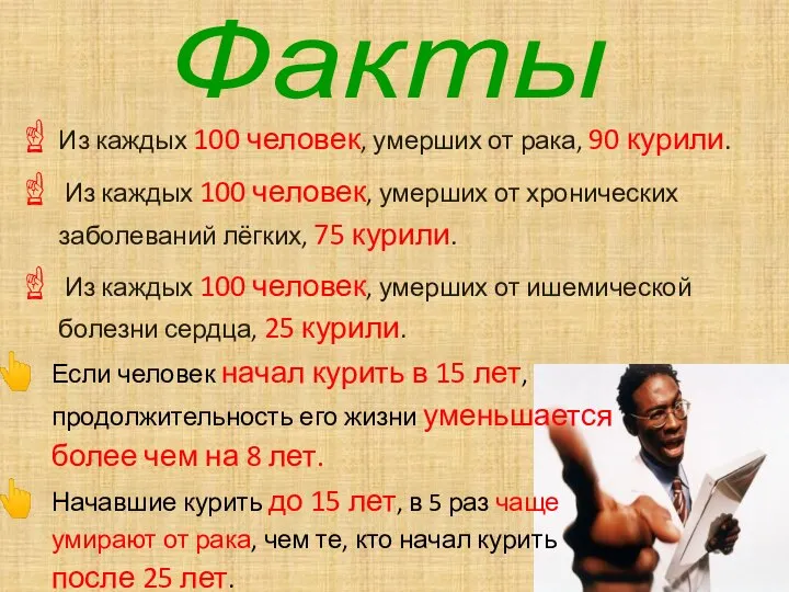 Из каждых 100 человек, умерших от рака, 90 курили. Из каждых