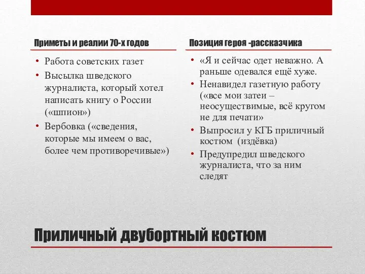 Приличный двубортный костюм Приметы и реалии 70-х годов Работа советских газет