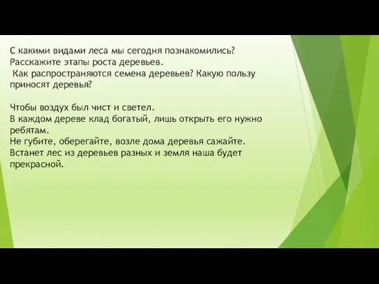 С какими видами леса мы сегодня познакомились? Расскажите этапы роста деревьев.