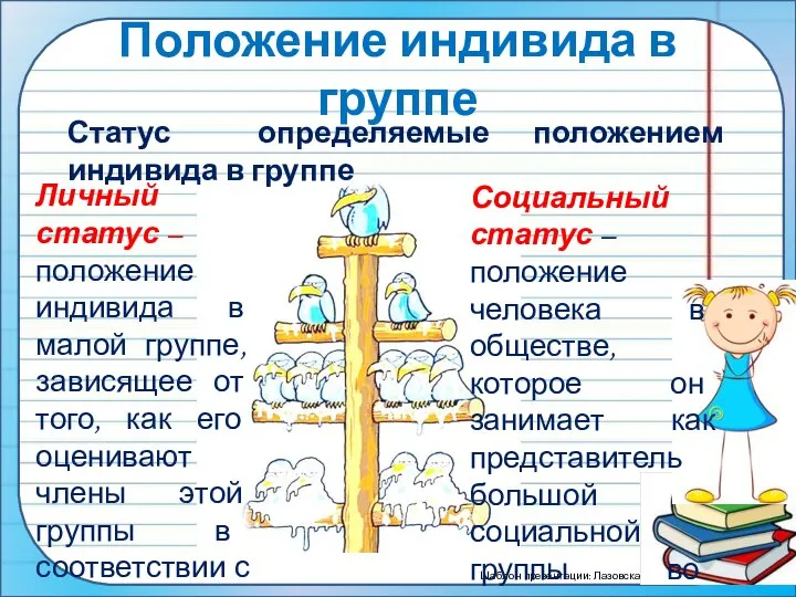 Положение индивида в группе Статус определяемые положением индивида в группе Социальный