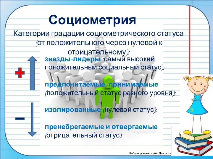 Социометрия Категории градации социометрического статуса (от положительного через нулевой к отрицательному):