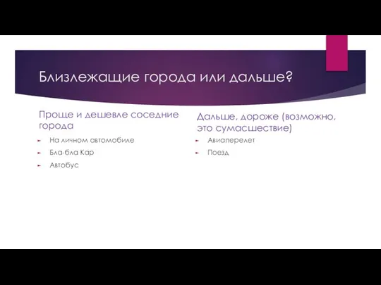 Близлежащие города или дальше? Проще и дешевле соседние города На личном