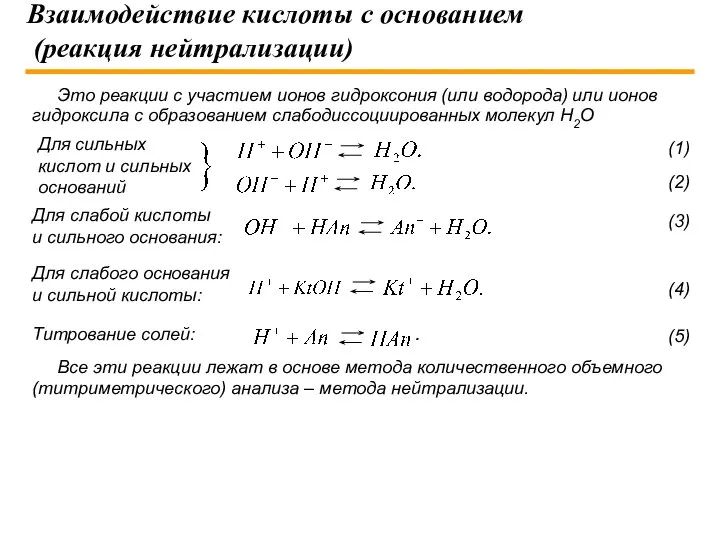 Взаимодействие с основаниями реакция нейтрализации