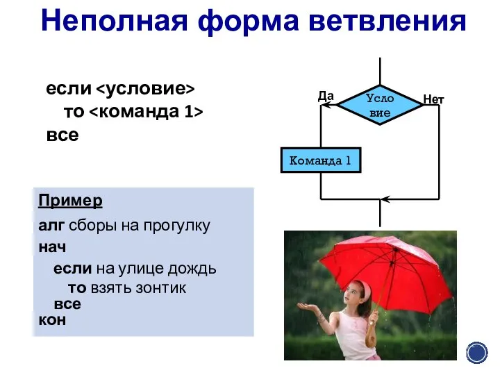 Ветвление предусматривает